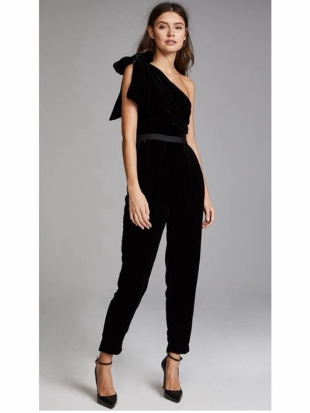 Ulla Johnson Tess One-Shoulder Black Velvet Jumpsuit